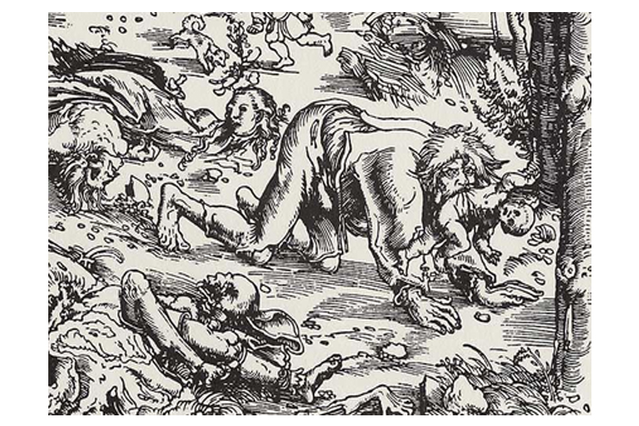 Uma gravura do século XVI relativa ao ataque de um lobisomem.